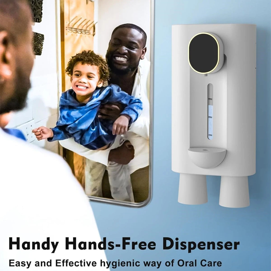 Wall-Mounted Smart Mouthwash Dispenser with 2 Magnetic Cups – USB-C Rechargeable
