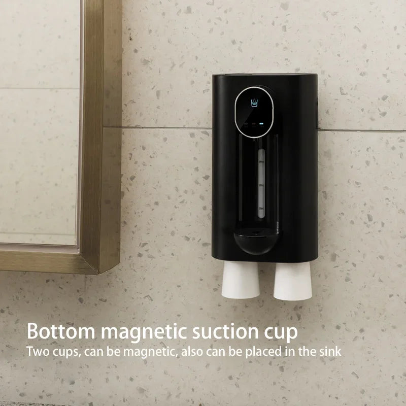 Wall-Mounted Smart Mouthwash Dispenser with 2 Magnetic Cups – USB-C Rechargeable