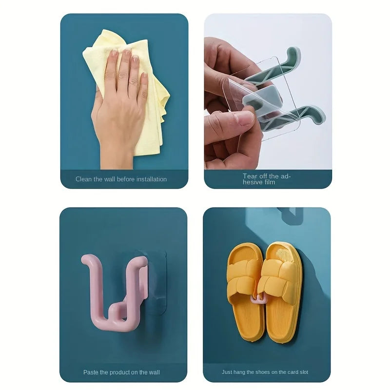 4-Piece Wall Adhesive Hooks Set – Strong No-Drill Bathroom & Kitchen Organizer Hooks