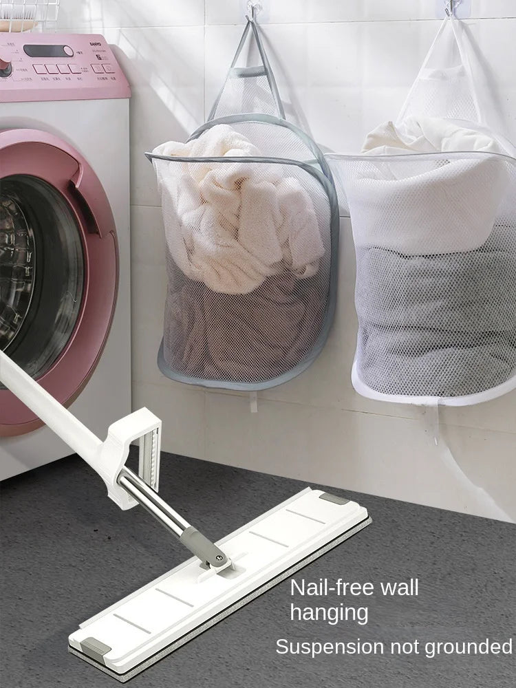 Foldable Storage Laundry Basket Organizer Dirty Clothes Mesh Bag Household Wall-mounted Bathroom Clothes Hanging Baskets Bucket